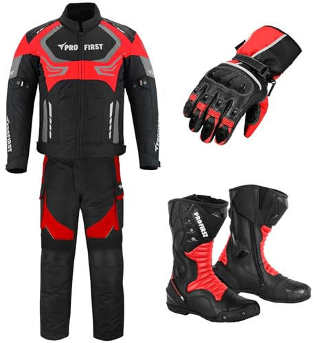 Motorcycle Protected 2 Piece Suit For Men, Bike Jacket WaterProof Fabric CE Armour Protected Trouser, Gloves With Long Leather Boots, Motorcycle Accessories