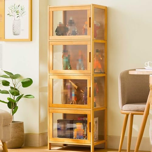 GLMGBP Glasvitrinen, Schaukasten, freistehender Unterschrank, Kuriositätenvitrine mit Glastüren, transparent auf DREI Seiten, transparentes Klapptürdesign (Farbe: Hellbraun, Größe: 4f)