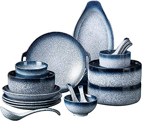 Set di piatti in porcellana in stile giapponese con smalto blu, 48 pezzi con ciotola per cereali e piatto da bistecca, utensili da cucina per riunioni di famiglia, set da tavola in ceramica
