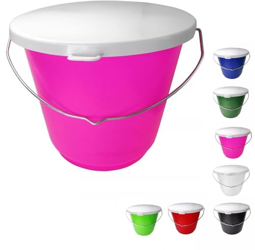 netproshop 12 Liter Eimer Groß mit weißem Deckel Lebensmittelecht mit Skala Futtereimer Haushaltseimer, Farbe:Pink