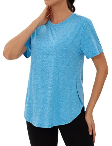 Wayleb Maglietta Sportiva Donna Traspirante a Maniche Corte Girocollo T-Shirt Sportive Leggera con Spacchi Laterali per Sport, Yoga, Fitness, Running, Trekking, Corsa, Palestra S-3XL