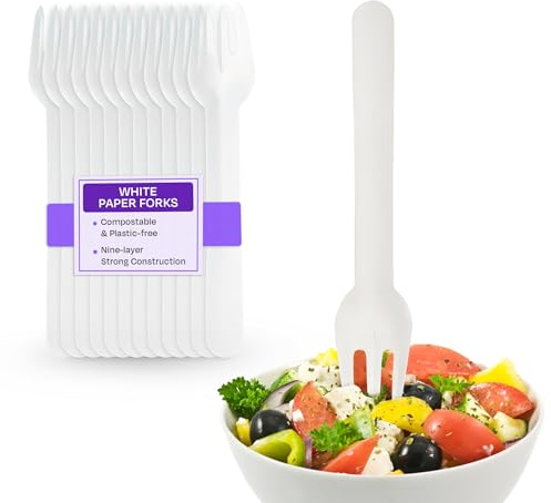 We Can Source It Ltd - Pack of 100 White Paper Forks - Durable Disposable Cutlery - 158mm Heavy Duty Forks for Parties, Weddings & Events, Hot & Cold Food