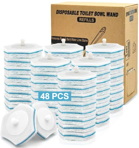 48 Pcs Disposable Toilet Brush Refills, Toilet Bowl Brush Replacement head | Upgraded 3-Layer Pre-Soaked Toilet Wand Refills, Hygienic & Tidy Bathroom Cleaning Solution, Odorless