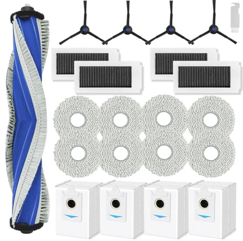 SpeHiate Accessoires pour ECOVACS DEEBOT X5 Omni, Pièce de Rechange pour ECOVACS X5 Pro Omni avec 1 Brosse Principale, 8 Chiffons, 4 Sacs à Poussière, 4 Filtres HEPA, 4 Brosses Latérales