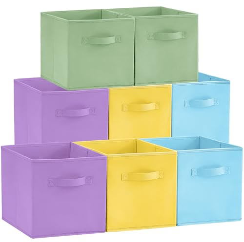 Lifewit Juego de 8 Cubos de almacenamiento plegables, Cestas de Almacenamiento de Tela, Cajas de Almacenamiento con asas, Organizadores para ropa, Juguetes, 26,5 x 26,5 x 28 cm, 18 L, 4 Colores
