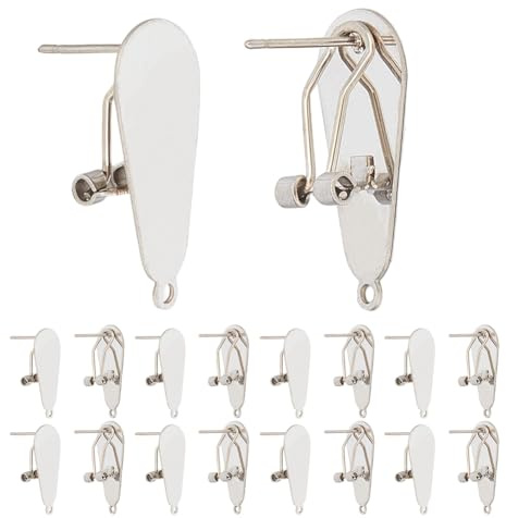 SOFPLATE 1 Box Mit 10 silbernen Ohrclip Beschlägen Tropfenförmiger Ohrringpfosten Blanker Ohrclip Konverter Französische Ohrstecker Mit Schlaufe Edelstahl Fingernagel Ohrringpfosten Clips Zur Schmuckh