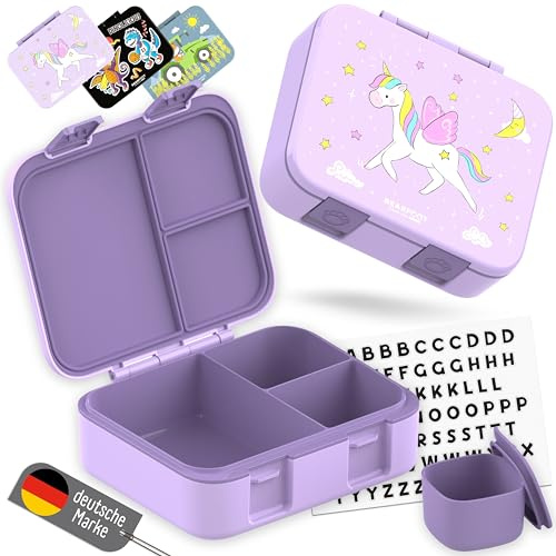 BEARFOOT Bento Box COMPACT | BPA-fri barnmatlåda för skola och dagis | läckagesäker matlåda för flickor och pojkar | Praktisk, lätt och kompakt (enhörningslila, 1 000 ml)