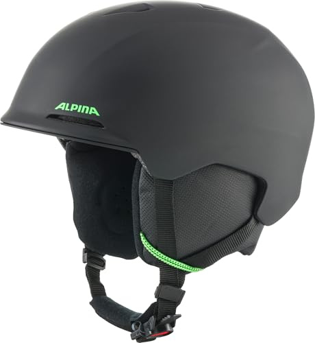 ALPINA Brix Jr - Casco da sci sicuro e leggero per bambini, con paraorecchie removibili, assorbimento ottimale degli urti e buona ventilazione, black-neon matt, M (55-59)