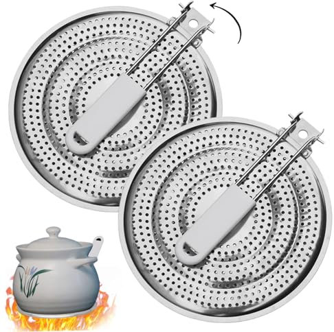 Lot de 2 diffuseurs de chaleur pour cuisinière à gaz double couche de 20,3 cm avec poignée pliable en polypropylène pour cuisine