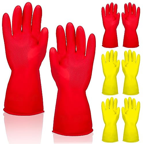 Homoyoyo 4pairs Thickened Rubber Cleaning Mittens Dishwashing Gloves Antiskid Grains for Household Use