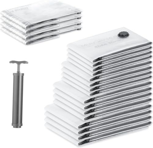 SilverRack XL Jumbo Vakuumpåse för Kläder Resa Täcken 20 Stycken | Inkl. handpump och etiketter, 4 x 40 x 60 cm reserulle, 4 x 40 x 60 cm, 4 x 50 x 70 cm, 4 x 60 x 80 cm