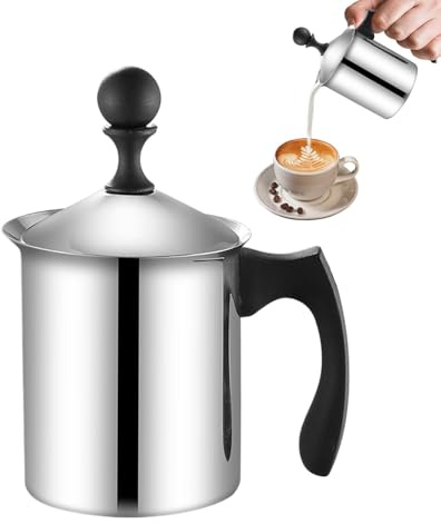 Hand Frother Pump, Stainless Steel Milk Foam Maker, 6.69x3.54x3.74 Inch, Safe Handheld Frother, Easy Use Milk Pitcher for Coffee, Lattes, Cappuccinos and Hot Chocolate (Silver)