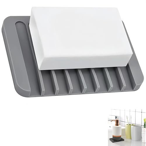 Porta sapone in silicone morbido, pratico per bagno e cucina, design antiscivolo con drenaggio naturale, ideale per sapone, spugne e piccoli oggetti (grigio)