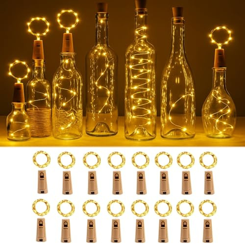 JALEVID Bottle Lights 16 Packs, 2M String Fairy Lights, 20 LEDs Cork Light for Wine Bottles, Indoor/Outdoor Decoration Lighting for Wedding, Garden Table, Dinner Party, Bedroom, Christmas (Warm White)