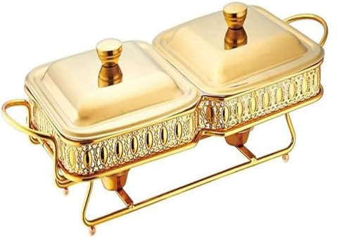 Rectangular Porcelain Casserole Warming Trays for Food, Chafing Dish Buffet Set with Hanging Rack, Food Tray and Fuel Rack for Events, Parties, Catering(Gold)
