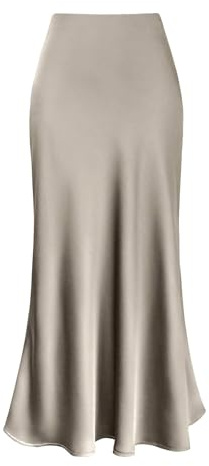 Women's Satin High Waisted Maxi Skirts Hidden Elasticized Waistband A Line Long Skirts Womens High Waist Skirt Solid Satin Dress Zipper Elegant Skirt Comfy for Womens