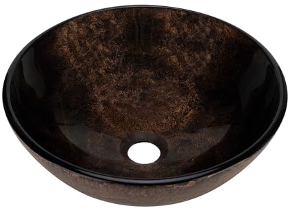 YIMAI Brown Glass Vessel Sink Round, 13.8 Artistic Bathroom Countertop Basin with Gradient Pattern, Tempered Glass Above Counter Sink Bowl, Modern Finish