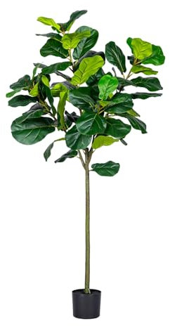 Ficus Artificiel Pour L'intérieur, Figuier Artificiel À Feuilles De Violon Dans Des Pots, Plantes Tropicales Artificielles, Décoration De Faux Arbre, Pour Intérieure De Coin De Bureau(160cm/63in)