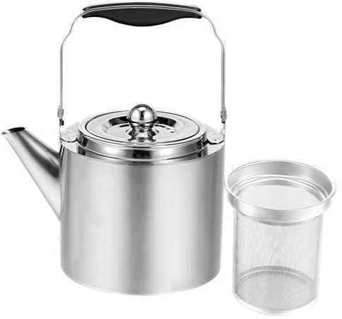 Teekanne mit Siebeinsatz Edelstahl 1.8L Hitzebeständig Langlebiges Adler-Ausgussdesign Rutschfest Griff (Silber)