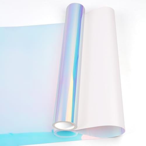 HKC Selbstklebendes Vinylfolie Plotter Holografisches Weiß 12 x 6ft | Plotterfolie Vinyl Permanent Rolle für Alle Schneidemaschinen Selbstklebend Folie für Party Dekoration, Aufkleber, DIY Tasse