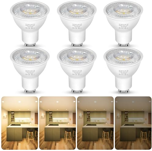 Flaspar GU10 Led Dimmbar Warmweiss Lampe, 7W 600 Lumen 3000K Warmweiß Glühbirnen,60W Halogenlampe ersetzt, Abstrahlwinkel 36° Leuchtmittel, GU10 Dimmbar, Energiesparlampe,6 Stück