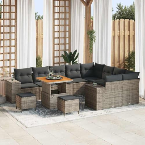 Qnhdfrt 5-teiliges Gartensofa-Set Grau Modernes Poly-Rattan mit Kissen Flexibles Lounge-Set für Garten, Balkon und Terrasse