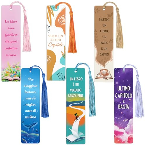 BETESSIN Ästhetische Lesezeichen Papier - 6x Lesezeichen mit Italienischen Sprüchen & Quasten - Give Aways Erwachsene - Kleine Geschenke für Schüler, Einschulung, Buchliebhaber