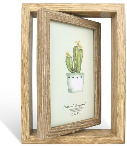 elthmpr Marco de Fotos de Madera 10 x 15 cm - doble cara, 4 x 6 pulgadas, 360°, con placa acrílica, marco de fotos para 2 fotos, marco de fotos de pie para bodas, decoración de mesa de pared