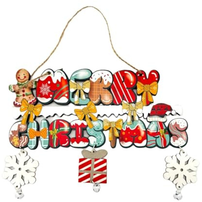OIXYEY Cartel Colgante de Navidad, Decoración para Puerta con Mensaje Feliz Navidad, Adorno Navideño de Madera para Ventana, Pared, Regalo Familiar y Fiestas