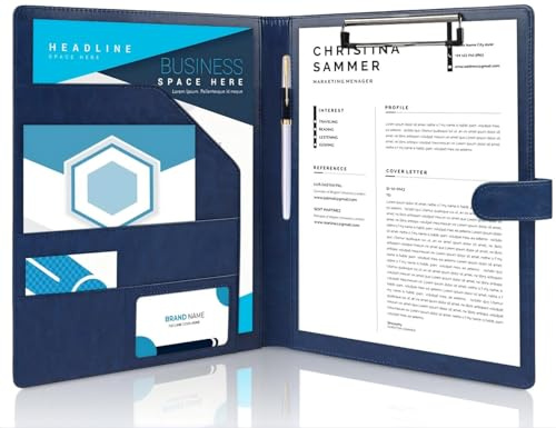 Cartella Porta Documenti A4, Cartella A4 in Pelle PU Con Copertura, Organizer Documenti con Tappetino a Clip, Faldoni Portadocumenti con Portastilo e Chiusura Magnetica (Blu Scuro)