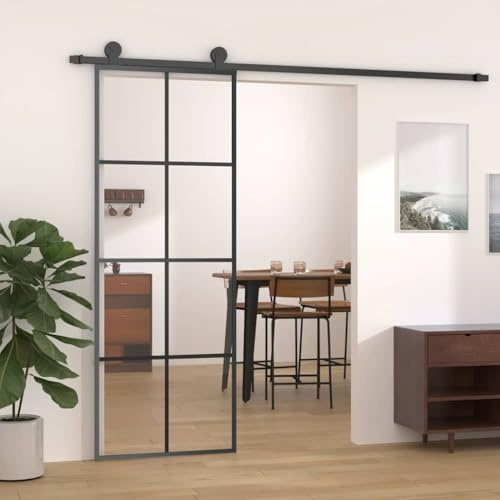 Falttür Komplettset Innentür,Schiebetür Schwarz 76x205 cm Glas und Aluminium,Tür für Wohnzimmer,Kinderzimmer,Büros