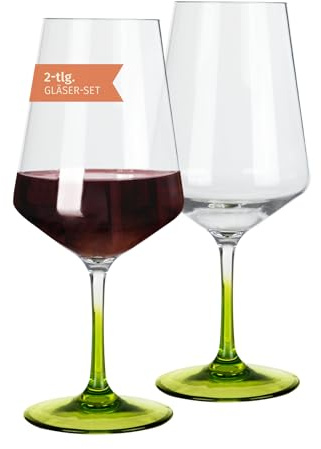 Moritz Milano - Set di 2 bicchieri da vino rosso Green Line, 580 ml, in policarbonato, infrangibili e resistenti ai graffi, design moderno per uso versatile, campeggio, picnic, festival e casa