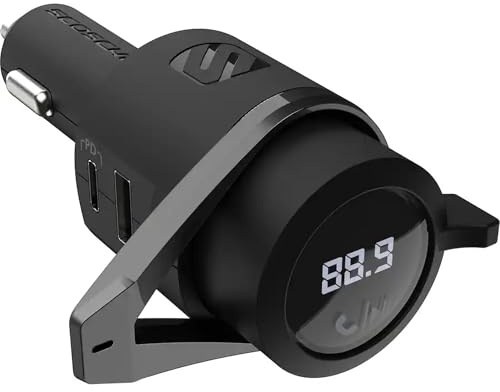 Scosche FM Bluetooth Radio Transmitter for Car, Hands-Free Kit with Dual USB Charging Ports, 12W USB-A + 20W Fast Type-C Car Charger, Wireless Adapter for Calls, Siri and Google Assistant