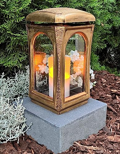 Grablaterne mit Sockel Classico Premium Massiv Bronze 28,0cm Grabschmuck Kerze Grabkerze Grablampe Grablicht Grableuchte Lampe Laterne Licht Kerze Trauer Friedhof Garten Grabdekoration