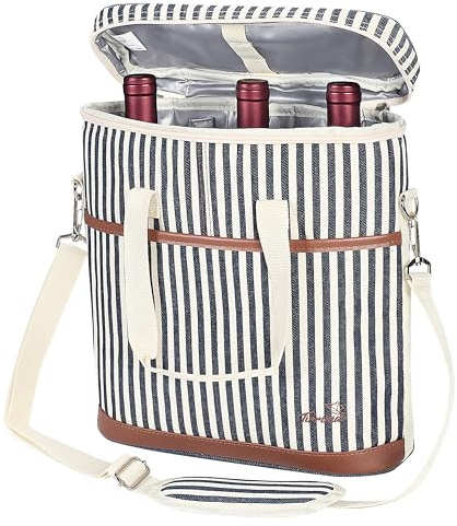 Kato Tirrinia 3 Bottle Wine Cooler Bag,Insulated Portable Leakproof Padded Wine Bag Carrying Wine Bottle Protectors with Strap for Picnic Travel Beach Camping Gift for Wine Lovers