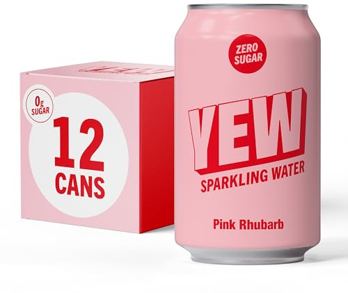 YEW Pink Rhubarb Zero Sugar Flavoured Sparkling Water, 12 x 330ml Cans | All Natural Fizzy Water, Zero Sweetener, Calorie Free, Vegan, Gluten Free, Keto & Diabetes Friendly, Healthy Drinks