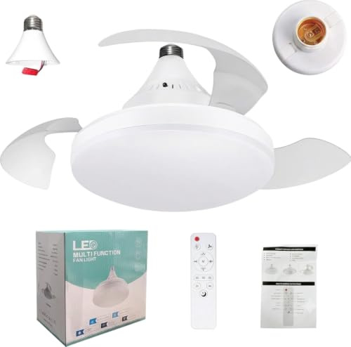 Ventilador de Techo con Luz E27 LED 40cm, Adaptador E27 Incluido, Lámpara Ventilador Silencioso 20-30dB con Mando a Distancia, 3 Colores 12 Niveles de Brillo Regulable, Temporizador 2h/4h, para Dormit