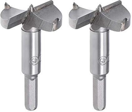 sourcing map Forstner Drill Bits 45mm, Tungsten Carbide Wood Hole Saw Auger Opener Woodworking Hinge Hole Drilling Boring Bit Cutter 2Pcs Gray