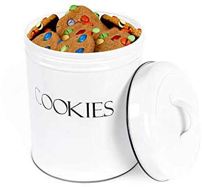 OUTSHINE White Cookie Jar with Airtight Lids | Vintage | Kitchen Counter Decorative Farmhouse Countertop Metal Treat Container | Best Cookie Tin for Gift Giving