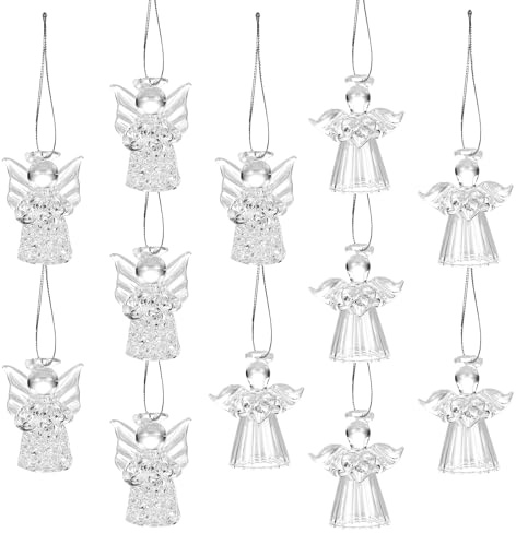 Naler 12 x Engel Weihnachtsanhänger Klares Engelchen Glas Mini Anhänger Weihnachtsschmuck Ornamente Deko für Taufe Weihnachten Weihnachtsbaum