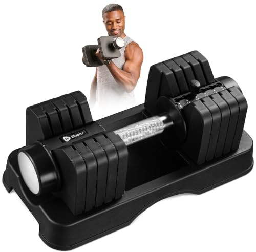 Lifepro Adjustable Dumbbell 25kgs - Single Weight Set for Home Gym with Anti-Slip Handle & Easy Mechanism - Weights for Women & Men with Storage Rack - Single Dumbbell 2-25kgs