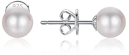 LUCKMORA Süßwasserperlen Ohrringe Runde Perlen 925 Sterling Silber Echt Perlenohrringe Stecker für Damen weißen Süßwasser-Zuchtperlen Ohrringe Ohrstecker (6mm)
