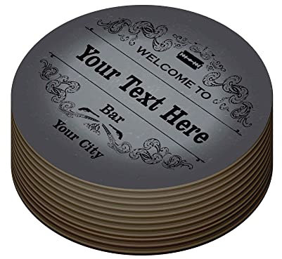 Personalised Beer Mats Pack of 24 - Absorbent Recyclable Round Cardboard Drink Mat Coasters - Accessories for Home Bars Pubs - CO-CARD-DI052-GRAY-R-24 - ADD Your Text