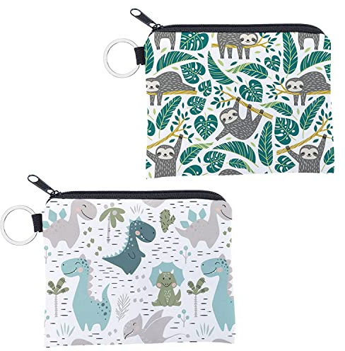 2 Stücke Geldbörse Junge Mädchen Dinosaurier Geldbörse Niedlichen Cartoon Münzbeutel mit Reißverschluss Design Tier Kleine Geldbörse Karte Schlüsselanhänger Geldbörse