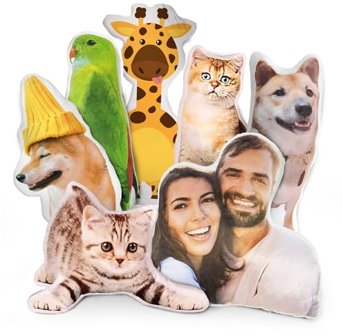 Wucidici Cuscino fotografico 3D personalizzato, Cuscino sagomato personalizzato con immagine di cane gatto domestico, Cuscino animale 3D regalo di compleanno per mamma Bambini Amici 30cm