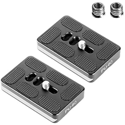 Manbily Pack Of 2 Tripod Head Quick Release Plates for Ball Head, (60mm*38mm*10mm) Universal 1/4 Inch to 3/8 Inch Screw Tripod Adapter Mount Arca-Swiss QR Plate for DSLR Camera Monopod Head PU-60