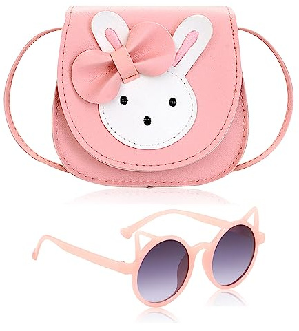 MUNSKT Little Rabbit Handbags with Bunny Ears Sunglasses, PU Leather Cute Rabbit Mini Crossbody Bag with Adjustable Strap