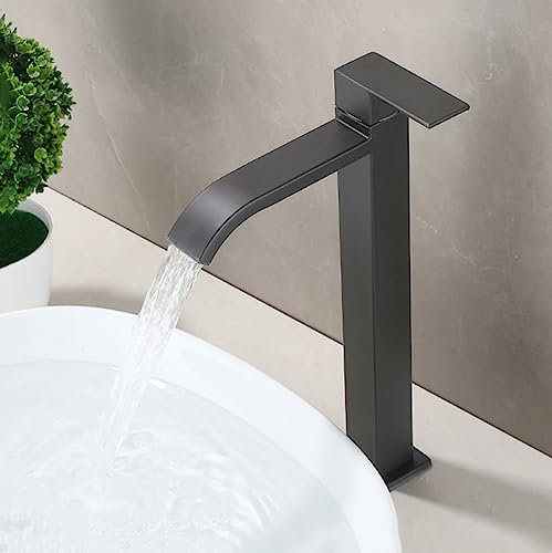 Countertop Washbasin Mixer Tap Single Lever Waterfall Cold Water Tap Stainless Steel Tall Basin Taps,Grey