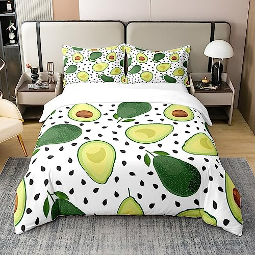100% Bio Baumwolle Avocado Bettbezug für Kinder,Nette Avocado Bettwäsche Set 200x200,Grüne Tropische Früchte Tröster Bezug für Kinder Jungen Mädchen,Cartoon Sommer Thema Bett Sets mit 2 Kissenbezüge