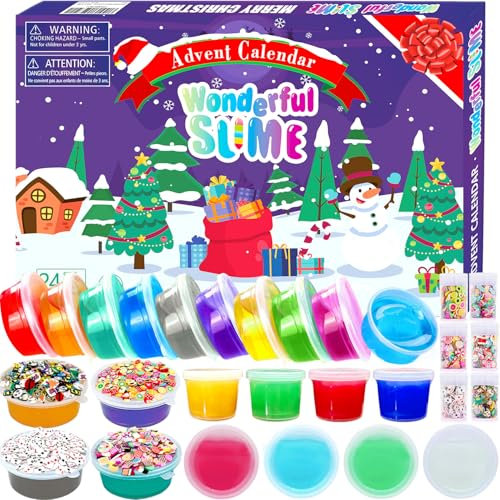 PANSHAN Fidget Adventskalender 2024 Crystal Slime Weihnachten Countdown Kalender Spielzeug Urlaub Set 24 Tage Xmas Überraschung Geschenk Spielzeug für Kinder Mädchen Jungen Alter 3 4 5 6 7 8 9+, Blau